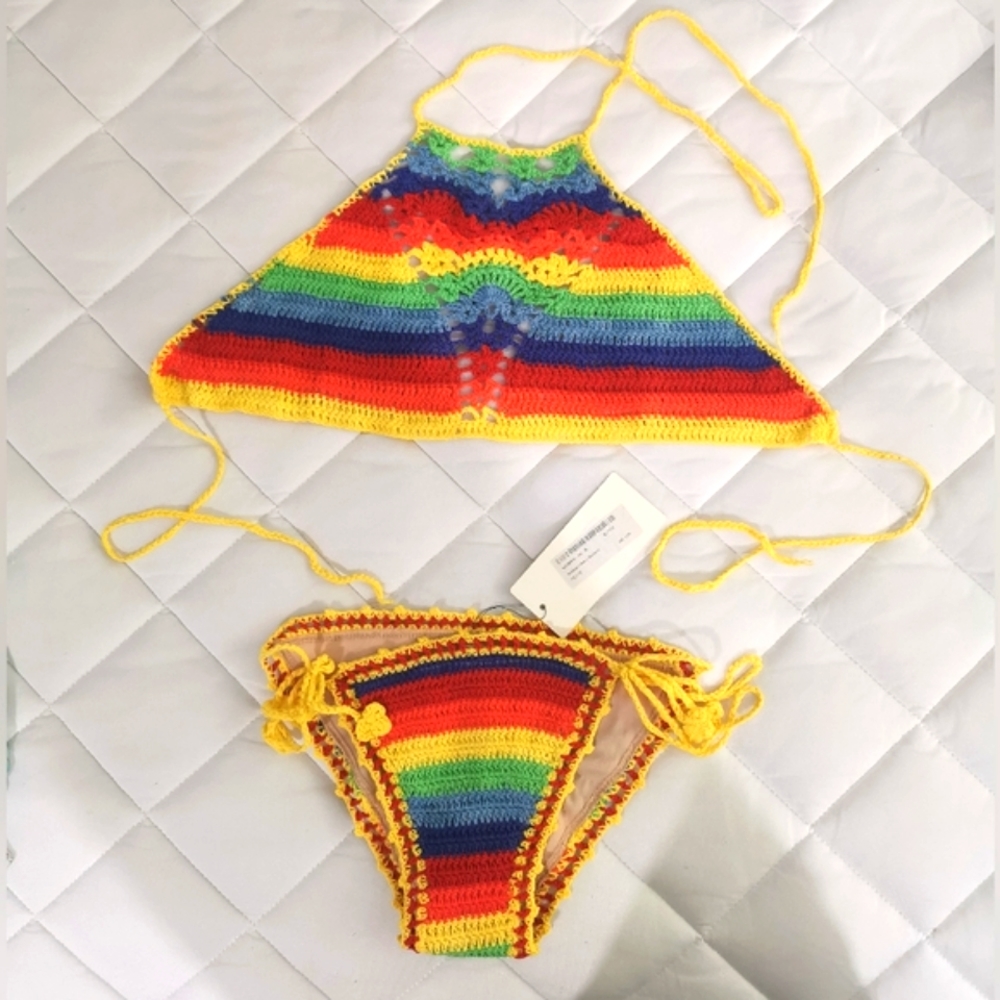NWT Vera & Lucy Rainbow Crochet Bikini Set